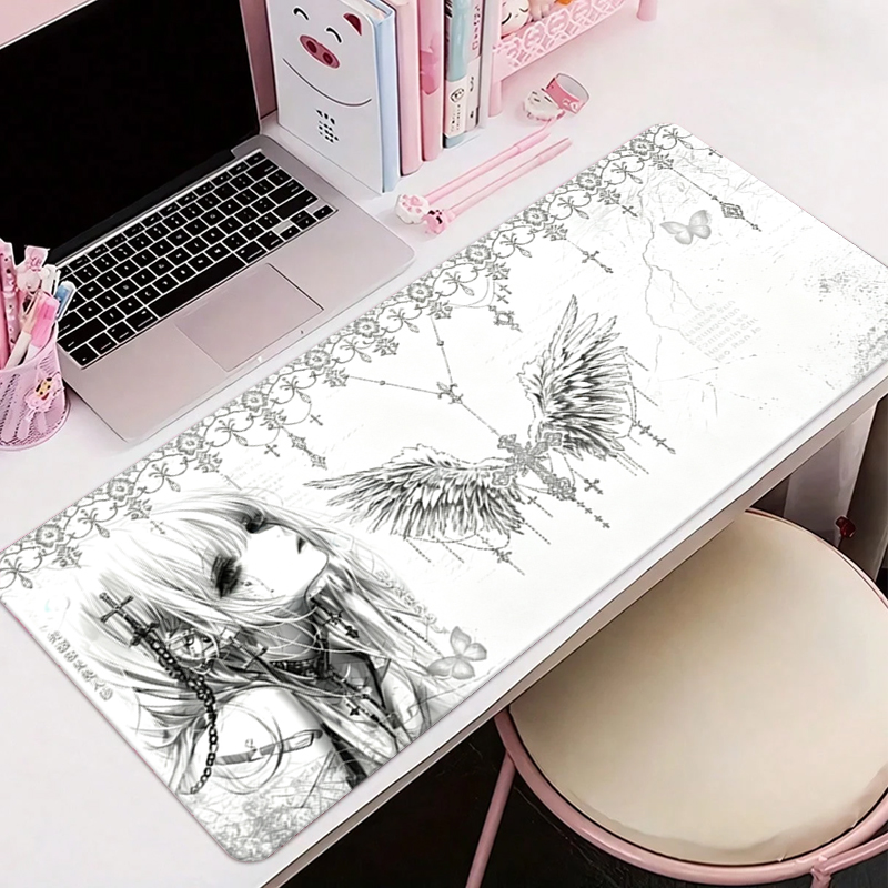 Gaming Accessories Deals - Leather Mousepad Black White Anime Aesthetics
